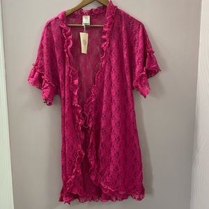 Pink In Bloom By Jonquil Lingerie New With Tags Size XL Wrap Robe Dress Lace